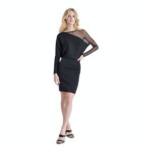 DKNY Women's Asymmetrical Sheer-Inset Sweater Dress Black‎ Sizes S, M, XL
